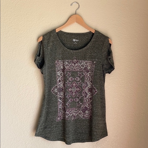 Style & Co. Tops - Style & Co Olive/Cream/Burgundy/Silver Top - Small